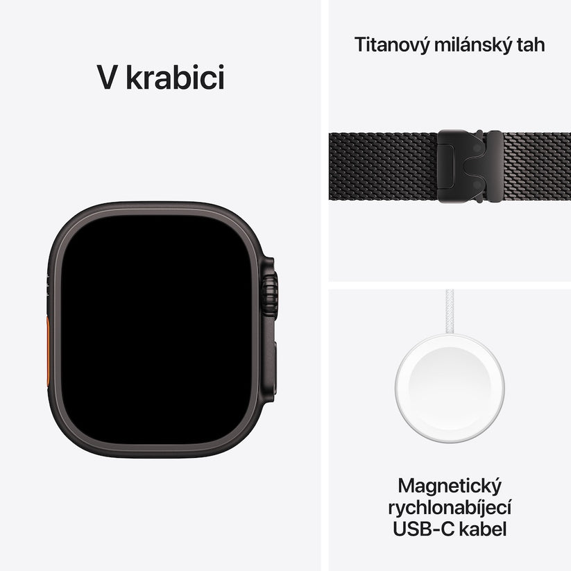 Apple Watch Ultra 3 GPS + Cellular 49mm černě titanové pouzdro s černě titanovým milánským tahem z titanu - L (otevřený) - iSTYLE.cz