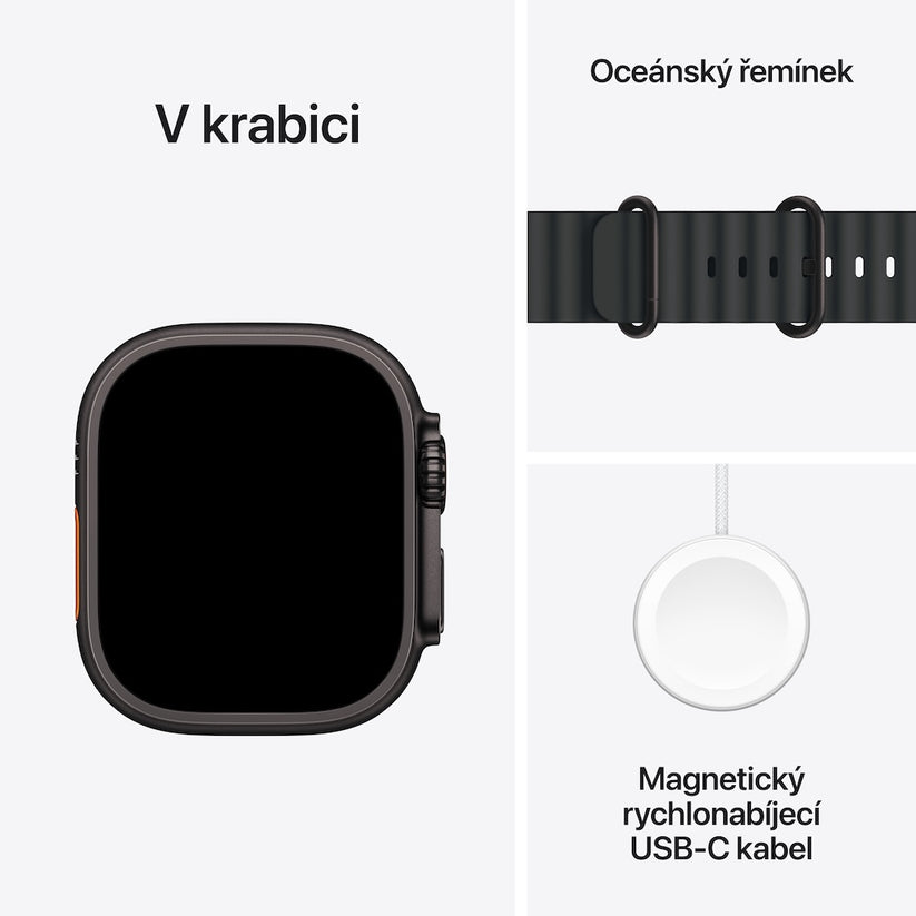 Apple Watch Ultra 3 GPS + Cellular 49mm černě titanové pouzdro s černým oceánským řemínkem (otevřený) - iSTYLE.cz