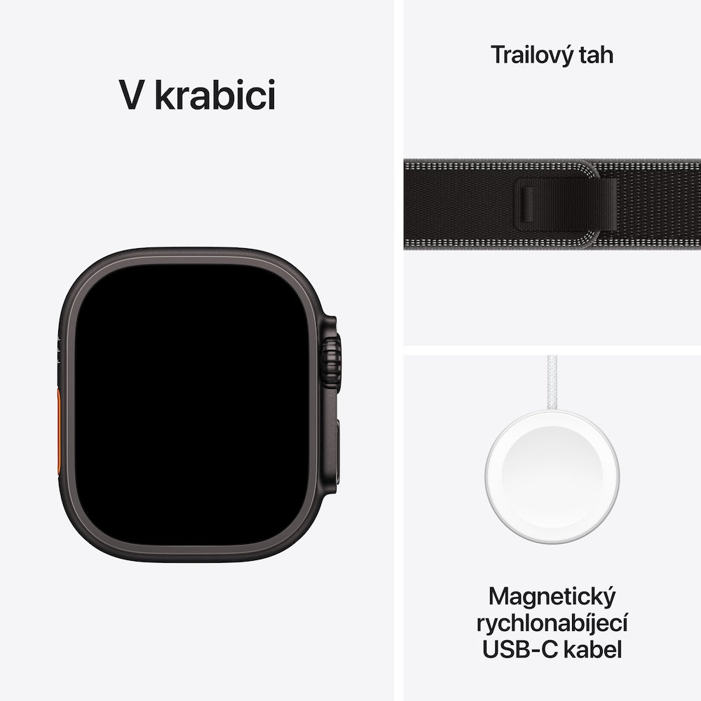 Apple Watch Ultra 3 GPS + Cellular 49mm černě titanové pouzdro s černě/ulovým trailovým tahem - M/L (otevřený) - iSTYLE.cz