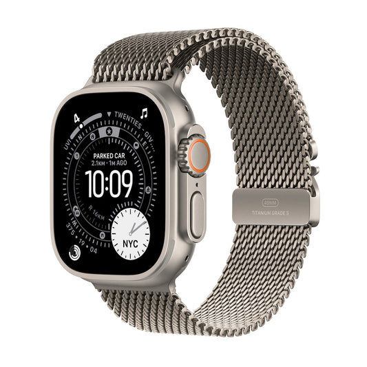 Apple Watch Ultra 3 GPS + Cellular 49mm přírodně titanové pouzdro s přírodně titanovým milánským tahem z titanu - M (otevřený) - iSTYLE.cz