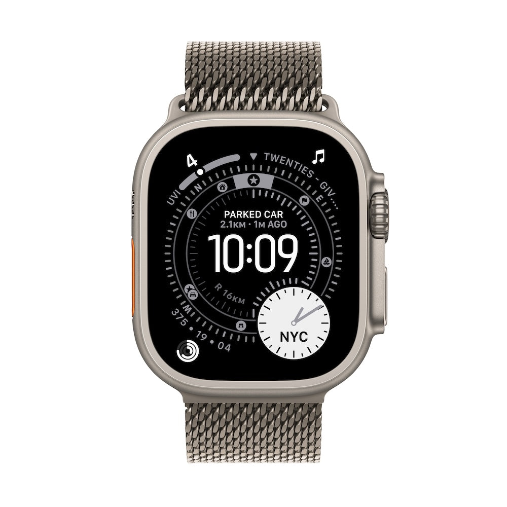 Apple Watch Ultra 3 GPS + Cellular 49mm přírodně titanové pouzdro s přírodně titanovým milánským tahem z titanu - M (otevřený) - iSTYLE.cz