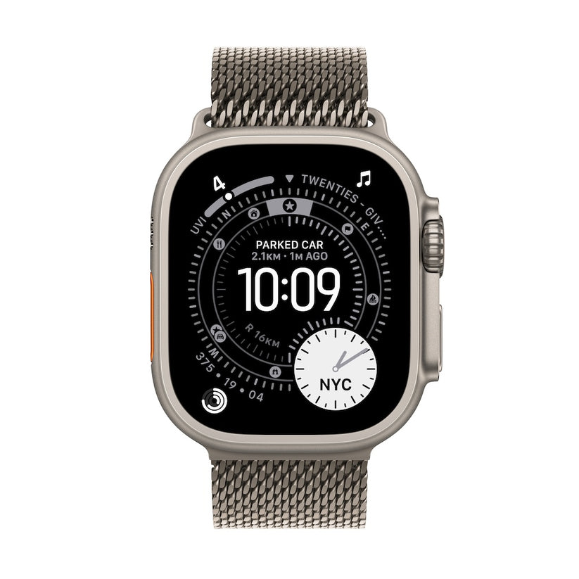 Apple Watch Ultra 3 GPS + Cellular 49mm přírodně titanové pouzdro s přírodně titanovým milánským tahem z titanu - M (otevřený) - iSTYLE.cz