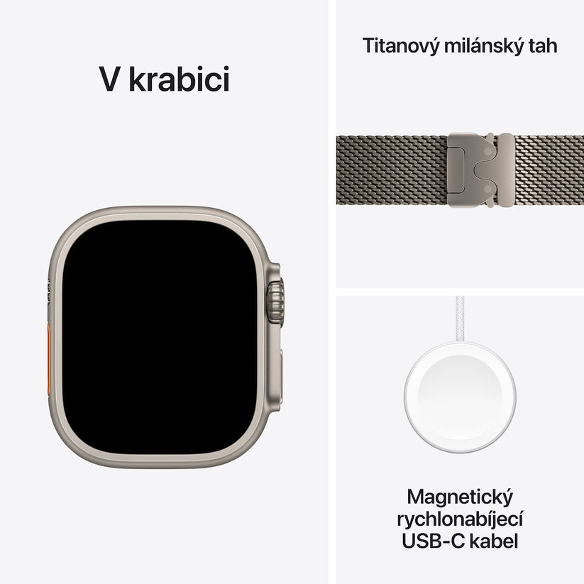 Apple Watch Ultra 3 GPS + Cellular 49mm přírodně titanové pouzdro s přírodně titanovým milánským tahem z titanu - M (otevřený) - iSTYLE.cz