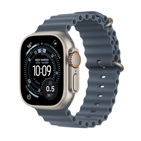 Apple Watch Ultra 3 GPS + Cellular 49mm přírodně titanové pouzdro s ocelově modrým oceánským řemínkem (otevřený) - iSTYLE.cz