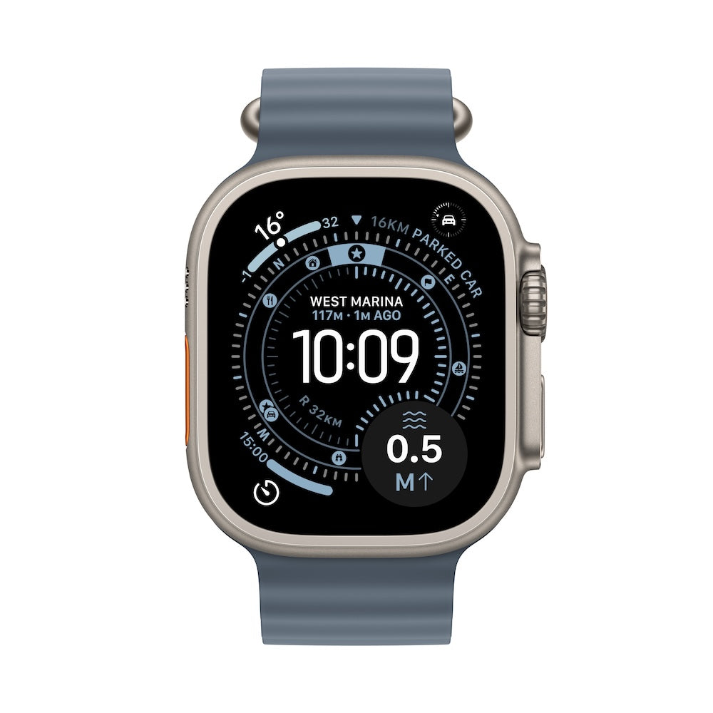 Apple Watch Ultra 3 GPS + Cellular 49mm přírodně titanové pouzdro s ocelově modrým oceánským řemínkem (otevřený) - iSTYLE.cz
