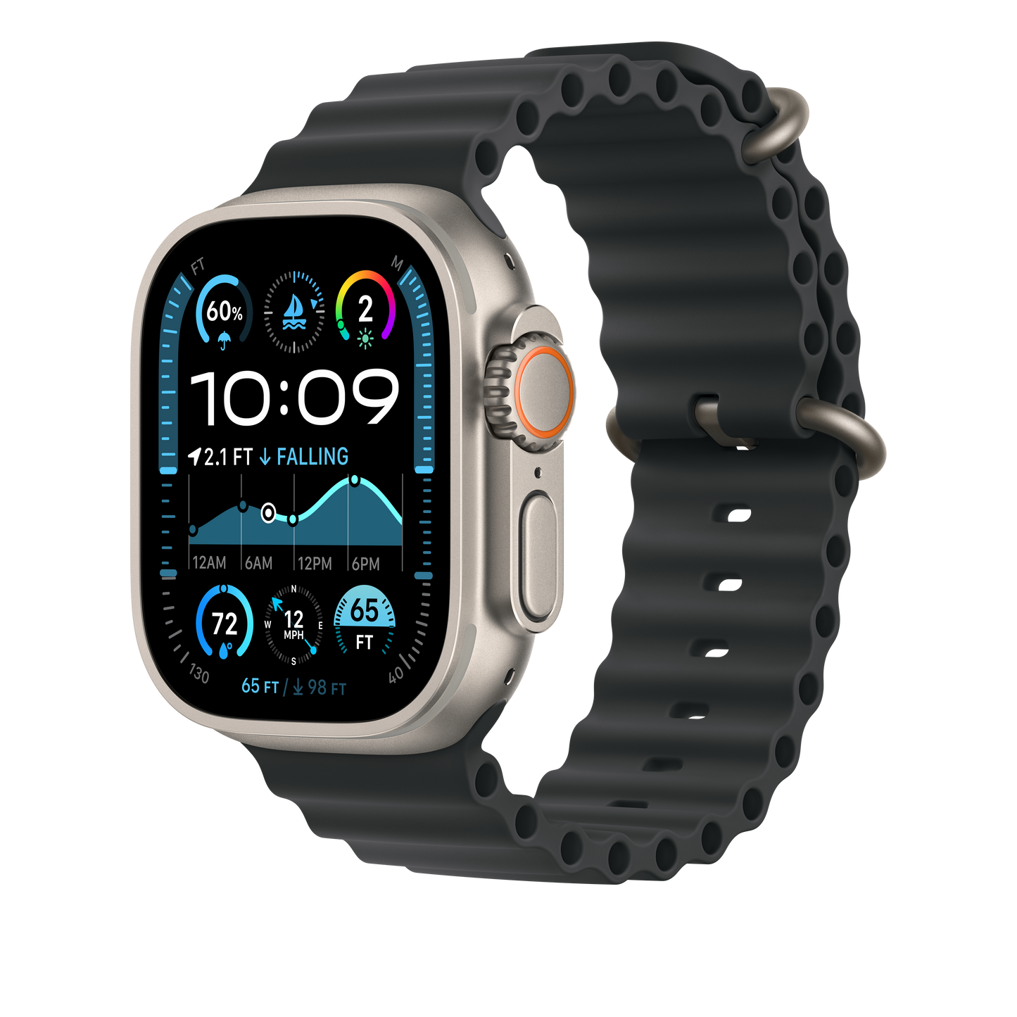 Apple Watch 44/45/46/49mm černý Oceánský řemínek – provedení z přírodního titanu - iSTYLE CZ