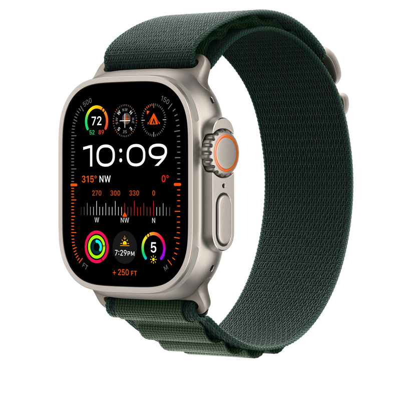 Apple Watch 44/45/46/49mm tmavě zelený Alpský tah – střední – provedení z přírodního titanu - iSTYLE CZ