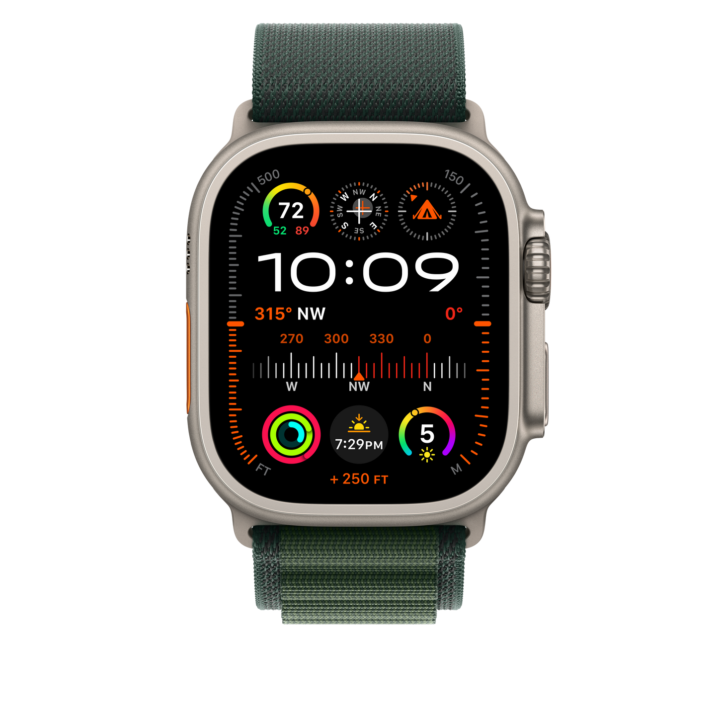 Apple Watch 44/45/46/49mm tmavě zelený Alpský tah – střední – provedení z přírodního titanu - iSTYLE CZ