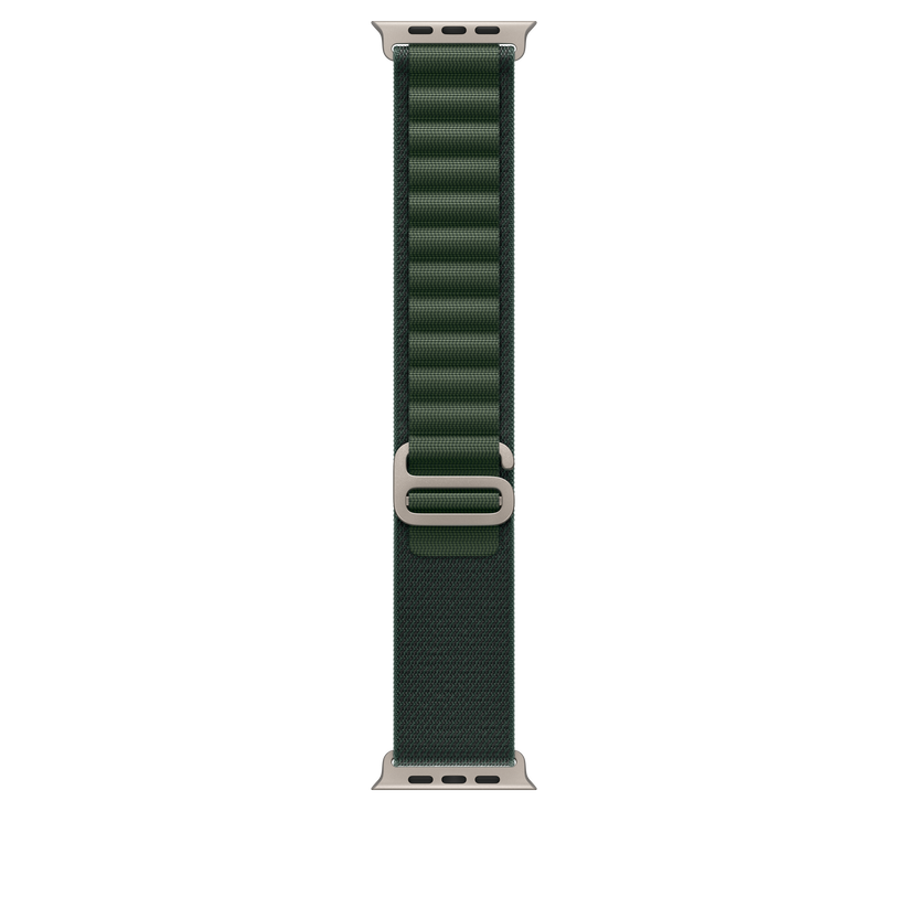 Apple Watch 44/45/46/49mm tmavě zelený Alpský tah – střední – provedení z přírodního titanu - iSTYLE CZ