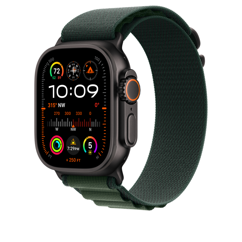 Apple Watch 44/45/46/49mm tmavě zelený Alpský tah – malý – provedení z černého titanu - iSTYLE CZ