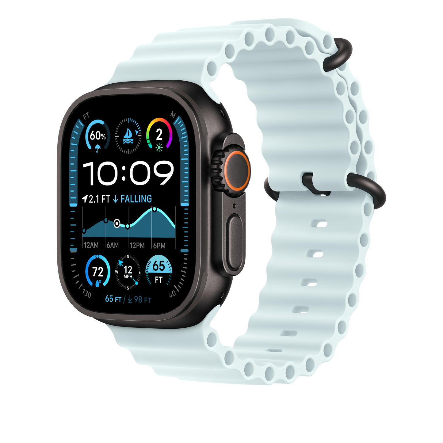 Apple Watch 44/45/46/49mm ledově modré prodloužení Oceánského řemínku – provedení z černého titanu - iSTYLE CZ