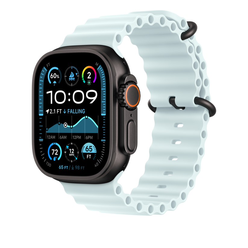 Apple Watch 44/45/46/49mm ledově modré prodloužení Oceánského řemínku – provedení z černého titanu - iSTYLE CZ