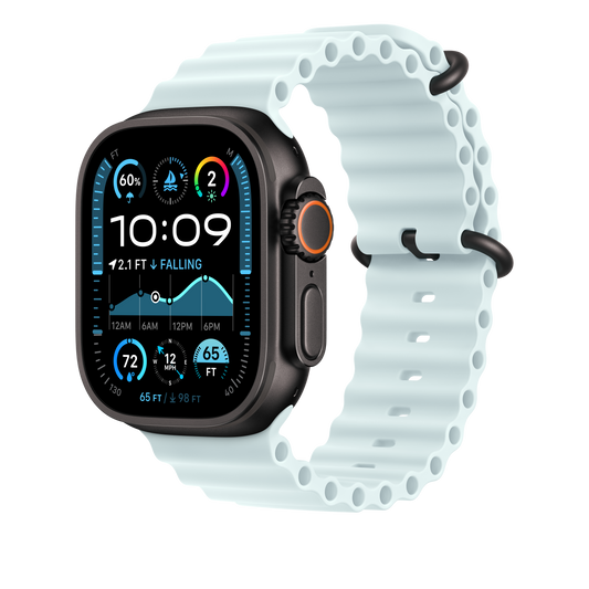 Apple Watch 44/45/46/49mm ledově modré prodloužení Oceánského řemínku – provedení z černého titanu - iSTYLE CZ