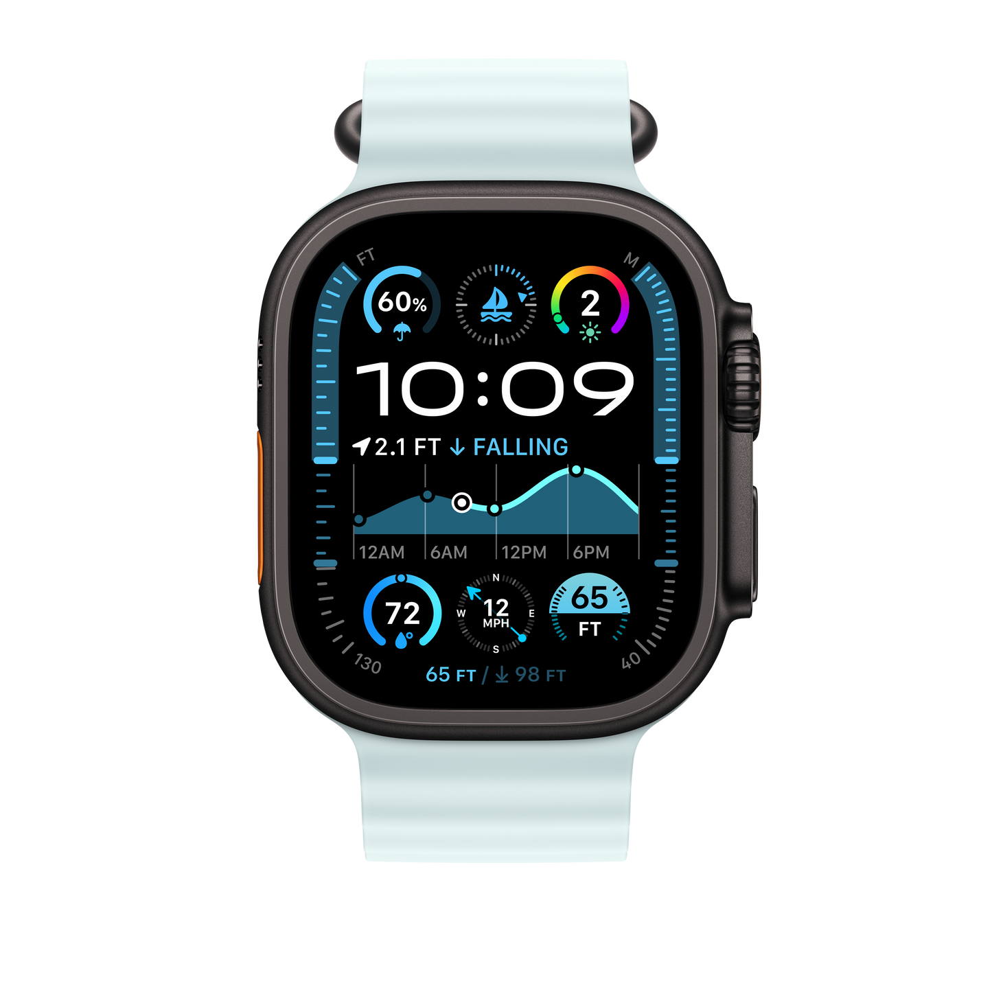 Apple Watch 44/45/46/49mm ledově modré prodloužení Oceánského řemínku – provedení z černého titanu - iSTYLE CZ