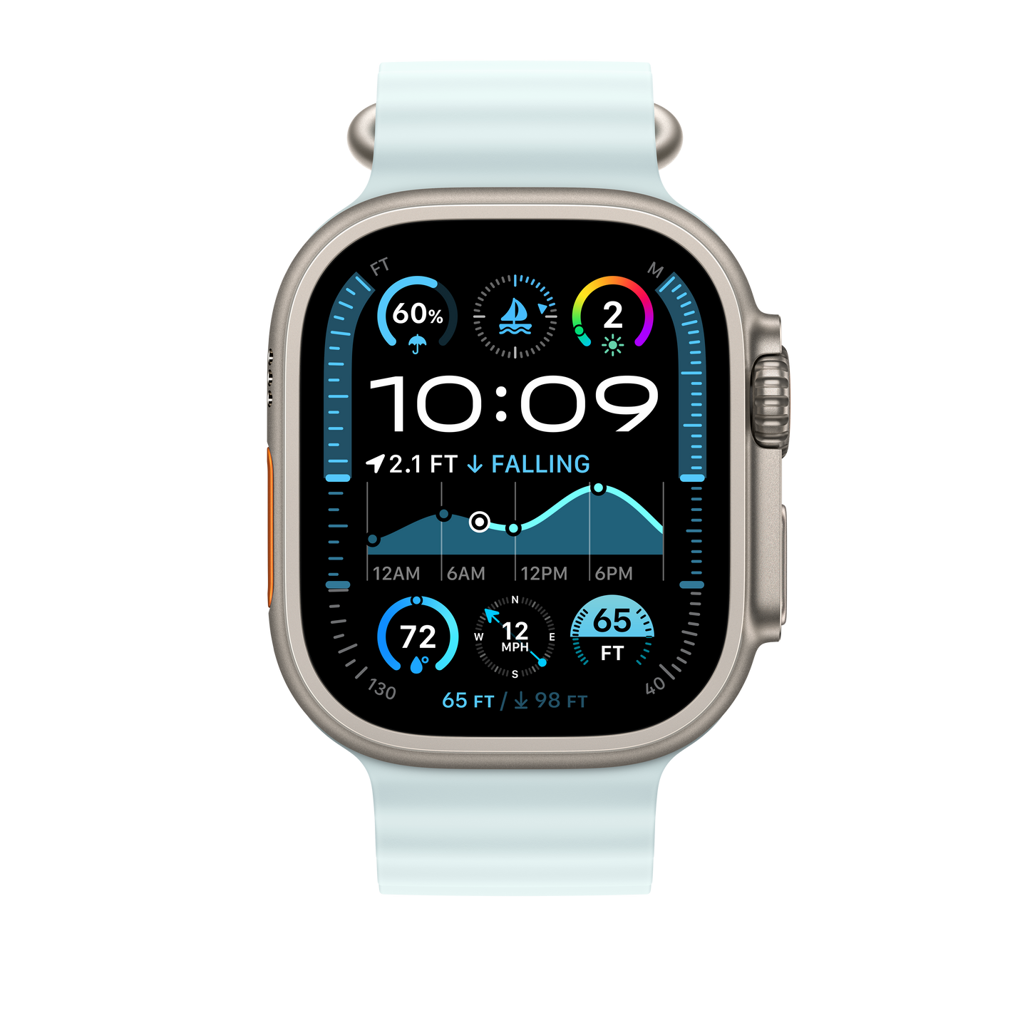 Apple Watch 44/45/46/49mm ledově modré prodloužení Oceánského řemínku – provedení z přírodního titanu - iSTYLE CZ