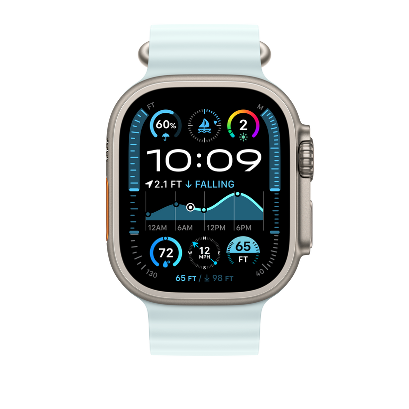 Apple Watch 44/45/46/49mm ledově modré prodloužení Oceánského řemínku – provedení z přírodního titanu - iSTYLE CZ
