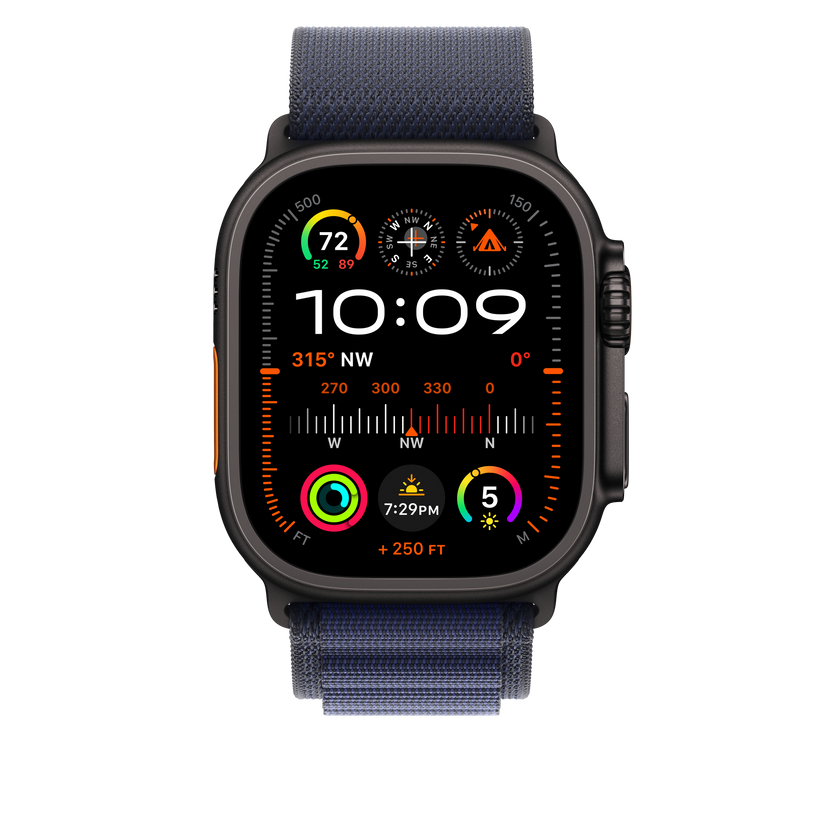 Apple Watch 44/45/46/49mm námořnicky modrý Alpský tah – malý – provedení z černého titanu - iSTYLE CZ