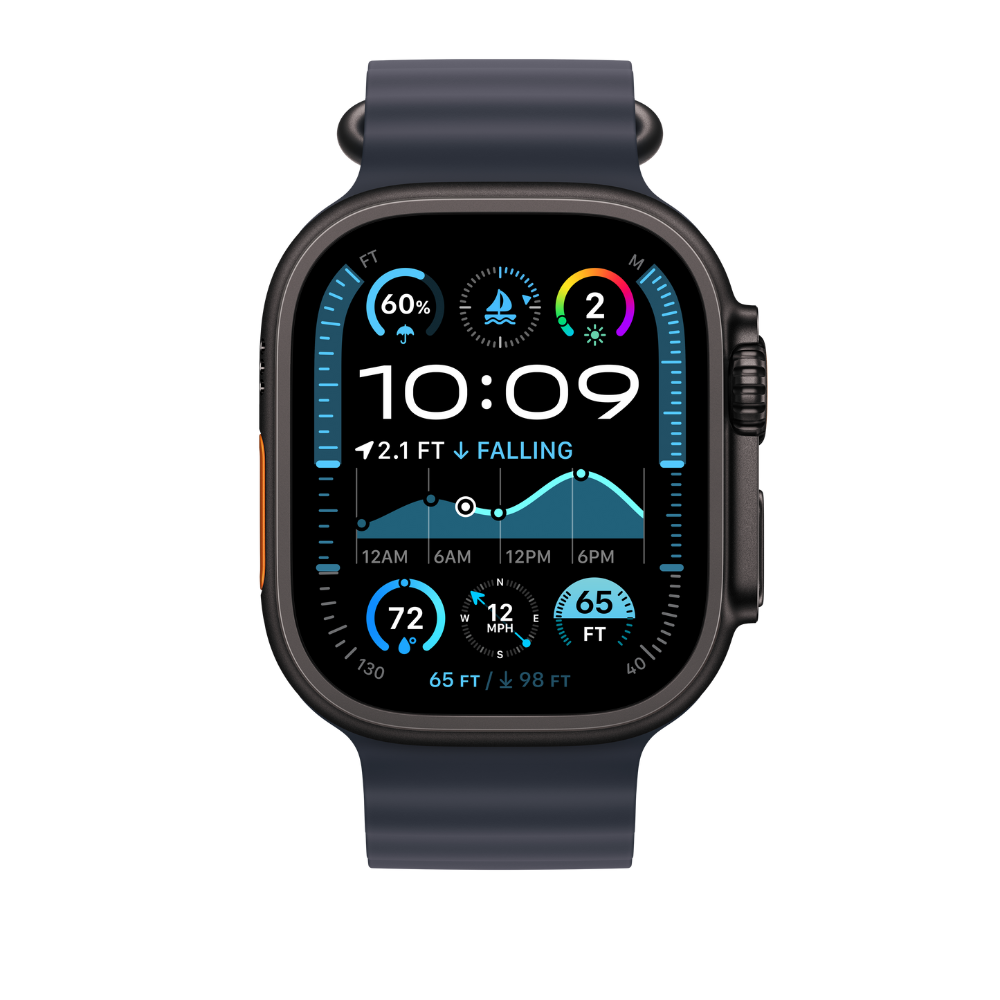 Apple Watch 44/45/46/49mm námořnicky modrý Oceánský řemínek – provedení z černého titanu - iSTYLE CZ