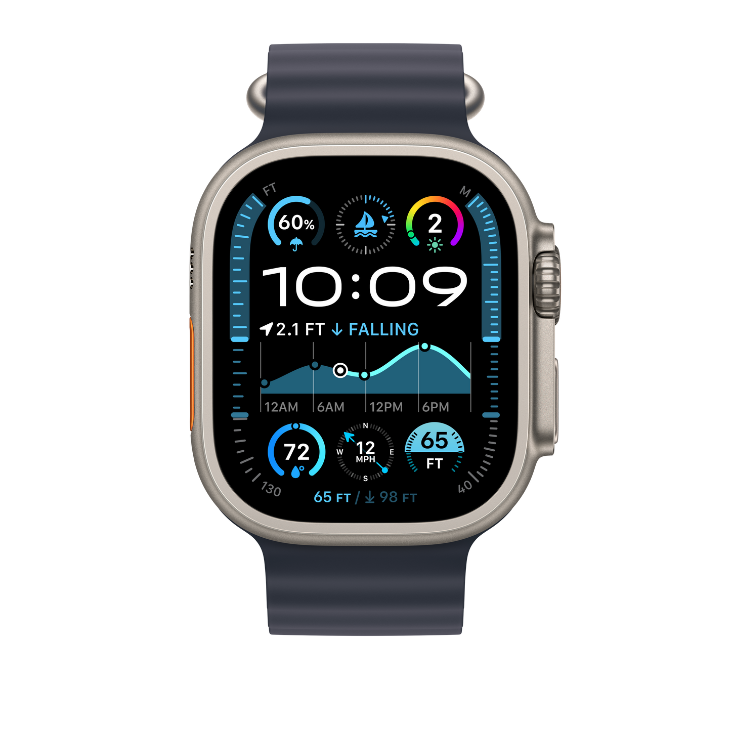 Apple Watch 44/45/46/49mm námořnicky modrý Oceánský řemínek – provedení z přírodního titanu - iSTYLE CZ