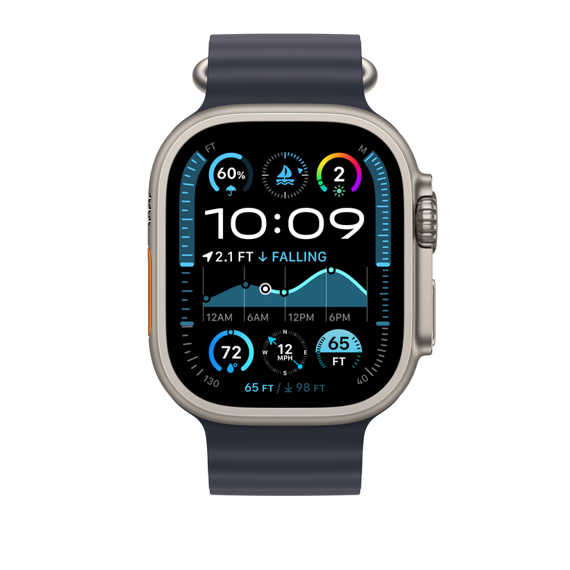Apple Watch 44/45/46/49mm námořnicky modrý Oceánský řemínek – provedení z přírodního titanu - iSTYLE CZ