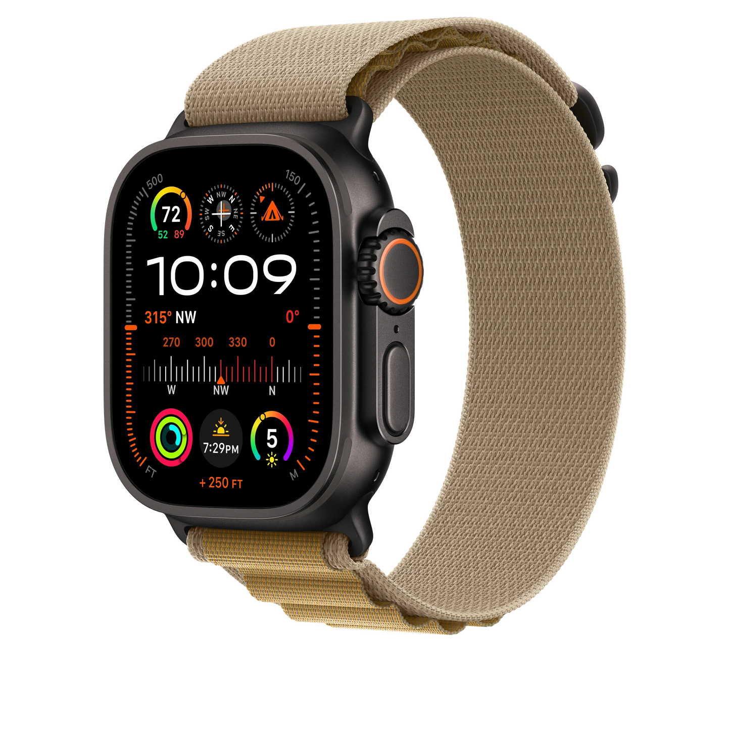 Apple Watch 44/45/46/49mm žlutohnědý Alpský tah - střední – provedení z černého titanu - iSTYLE CZ
