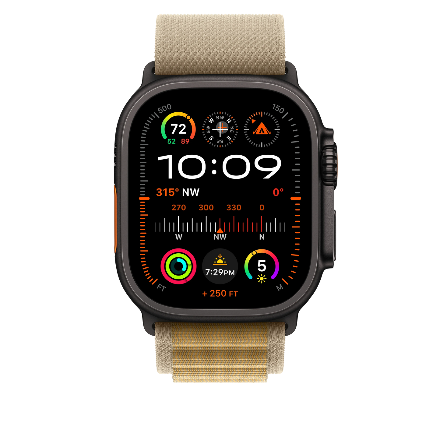 Apple Watch 44/45/46/49mm žlutohnědý Alpský tah - střední – provedení z černého titanu - iSTYLE CZ