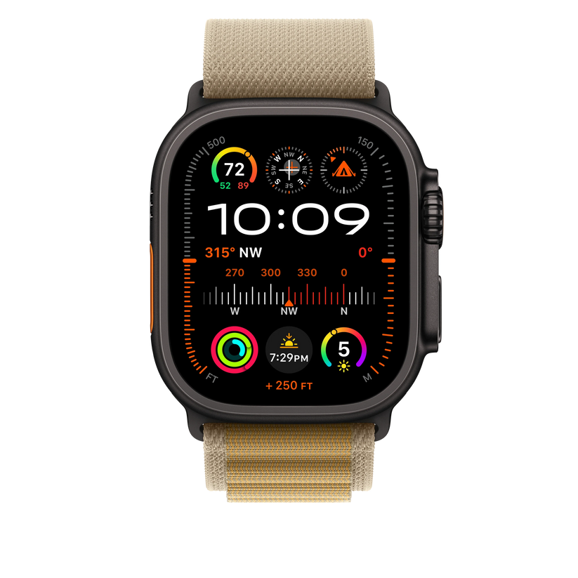 Apple Watch 44/45/46/49mm žlutohnědý Alpský tah - střední – provedení z černého titanu - iSTYLE CZ