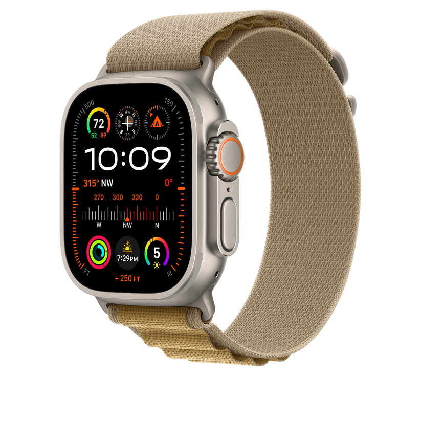 Apple Watch 44/45/46/49mm žlutohnědý Alpský tah – střední – provedení z přírodního titanu - iSTYLE CZ