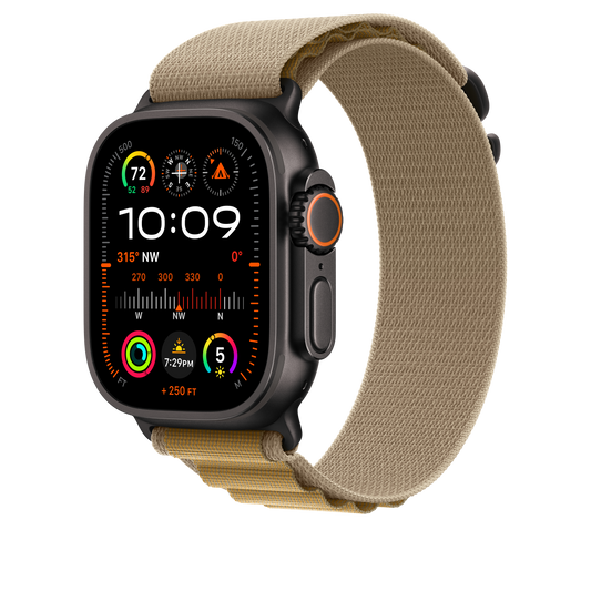 Apple Watch 44/45/46/49mm žlutohnědý Alpský tah - malý – provedení z černého titanu - iSTYLE CZ