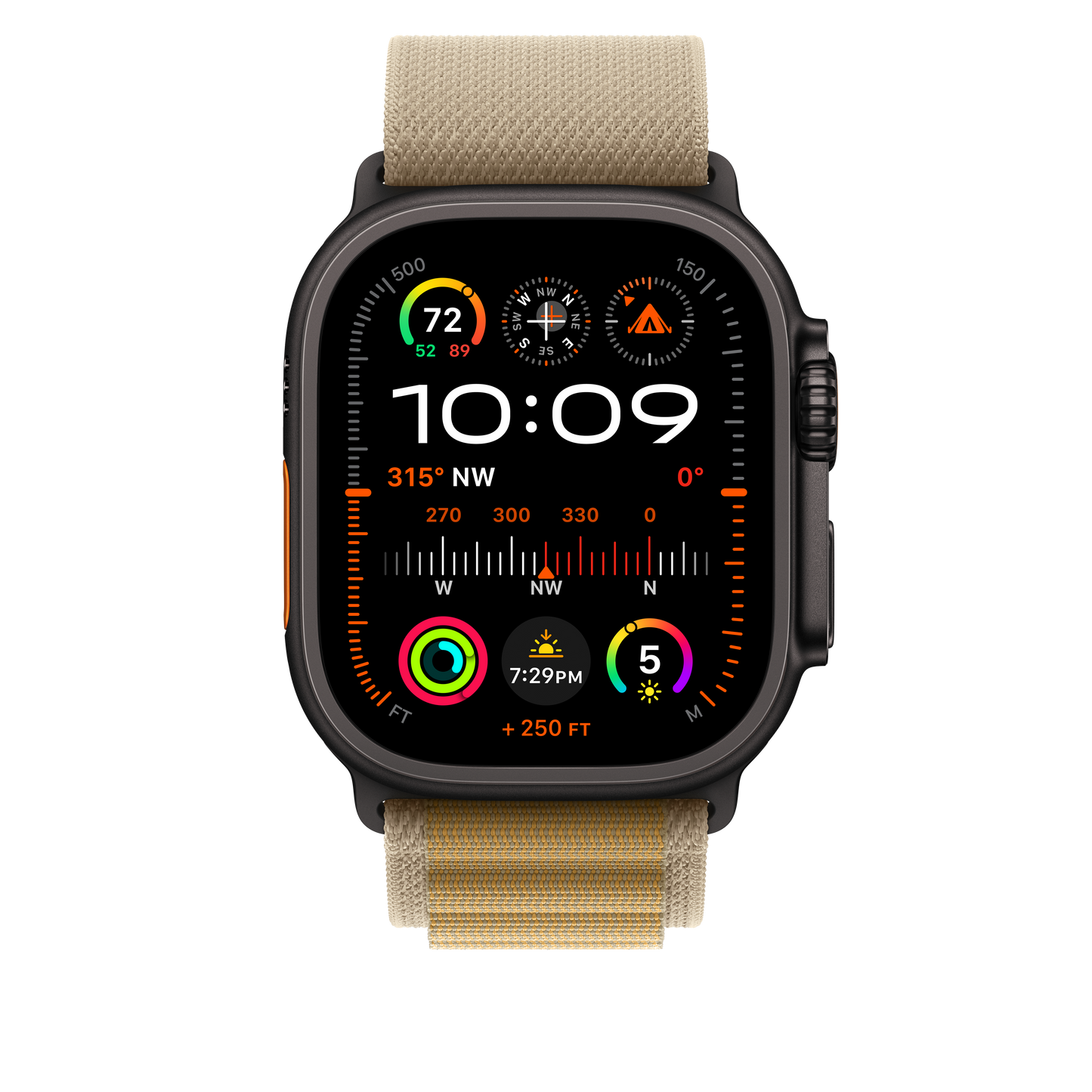 Apple Watch 44/45/46/49mm žlutohnědý Alpský tah - malý – provedení z černého titanu - iSTYLE CZ