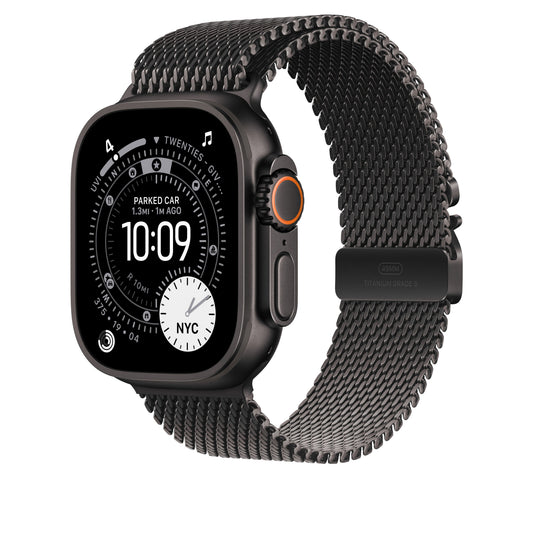 Řemínek pro Apple Watch 44/45/46/49 mm Apple milánský tah z černého titanu - malý - iSTYLE CZ
