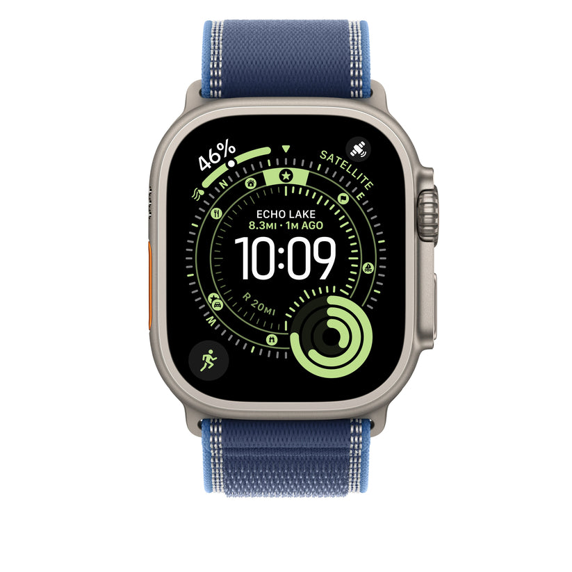 Řemínek pro Apple Watch 44/45/46/49 mm Apple modrý / jasně modrý Trailový tah - M/L - provedení z přírodního titanu - iSTYLE CZ