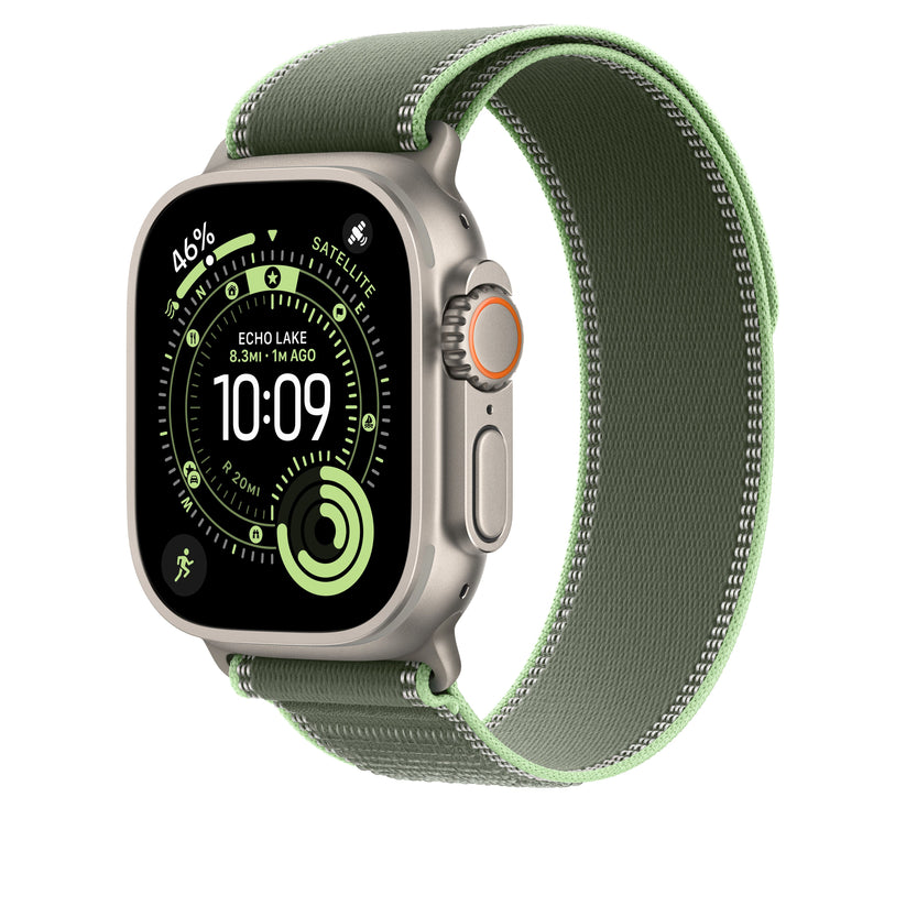 Řemínek pro Apple Watch 44/45/46/49 mm Apple zelený/neonový Trailový tah - M/L - provedení z přírodního titanu - iSTYLE CZ