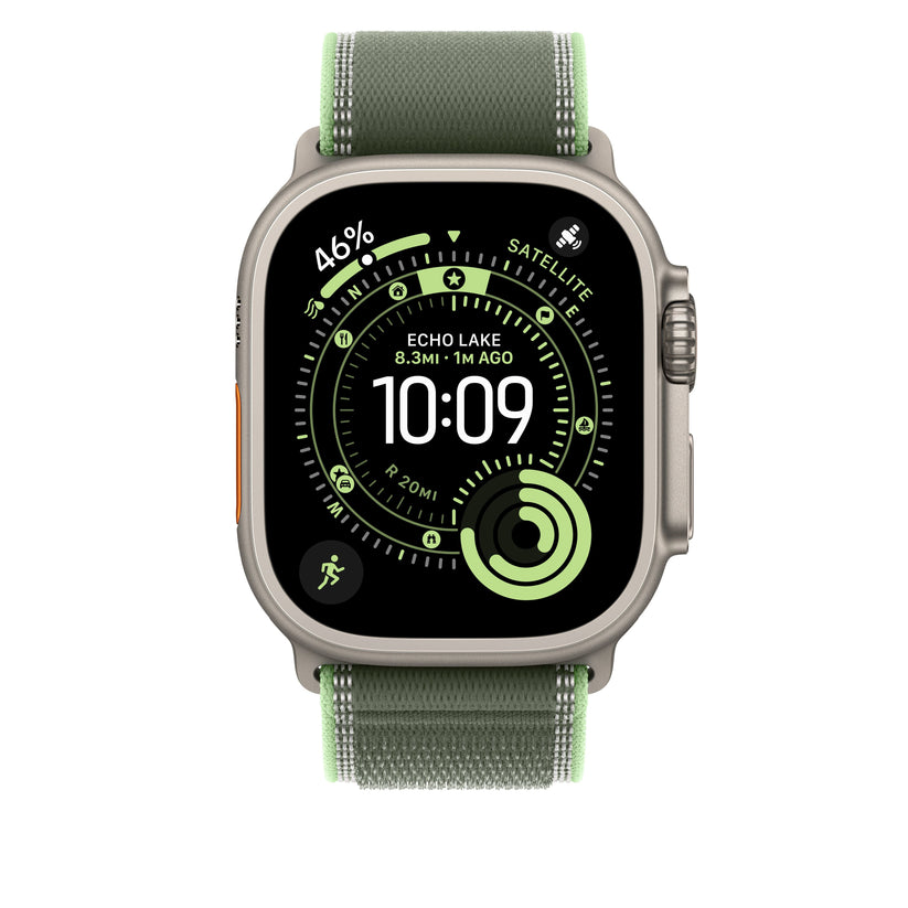 Řemínek pro Apple Watch 44/45/46/49 mm Apple zelený/neonový Trailový tah - M/L - provedení z přírodního titanu - iSTYLE CZ