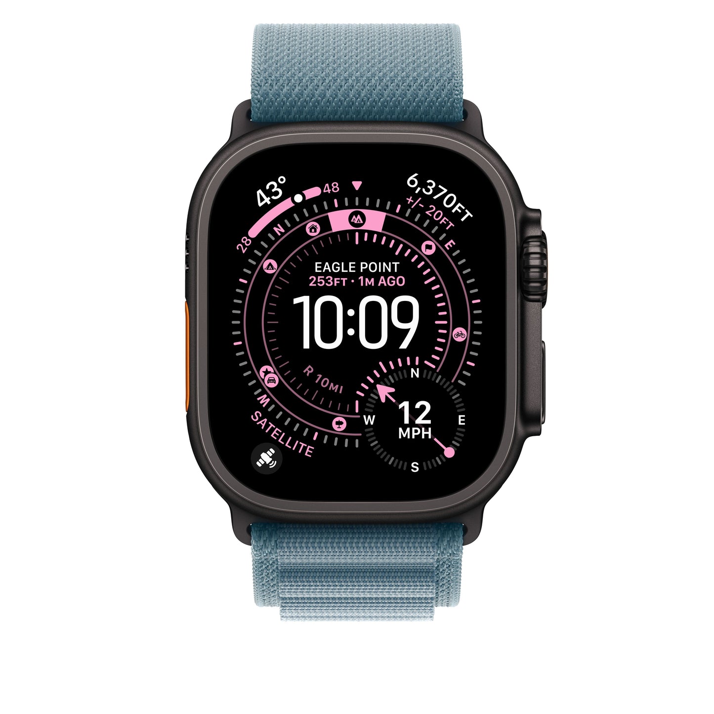 Řemínek pro Apple Watch 44/45/46/49 mm Apple světle modrý Alpský tah - střední - provedení z černého titanu - iSTYLE CZ