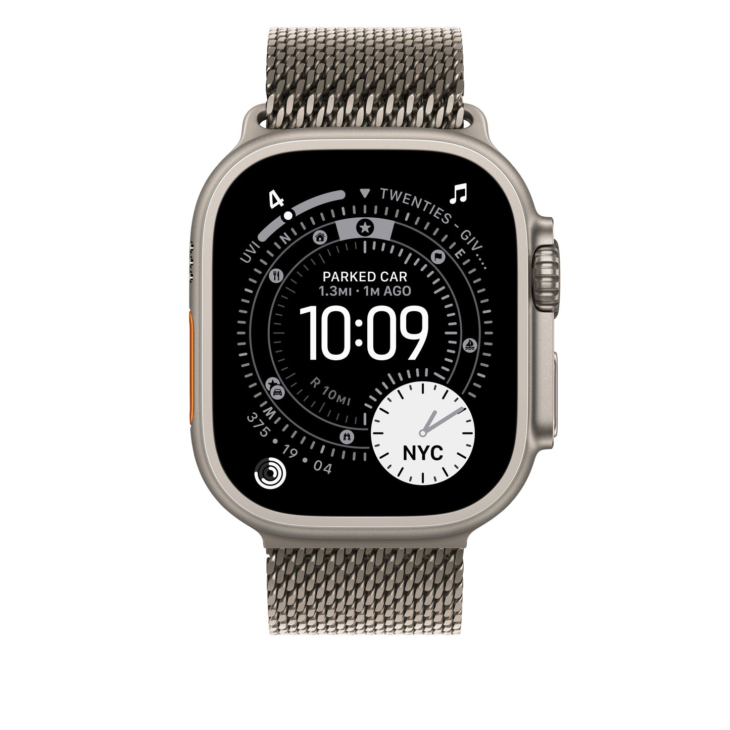 Řemínek pro Apple Watch 44/45/46/49 mm Apple milánský tah z přírodního titanu - střední - iSTYLE CZ