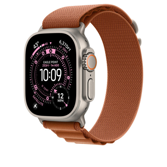 Řemínek pro Apple Watch 44/45/46/49 mm Apple terakotový Alpský tah - střední - provedení z přírodního titanu - iSTYLE CZ