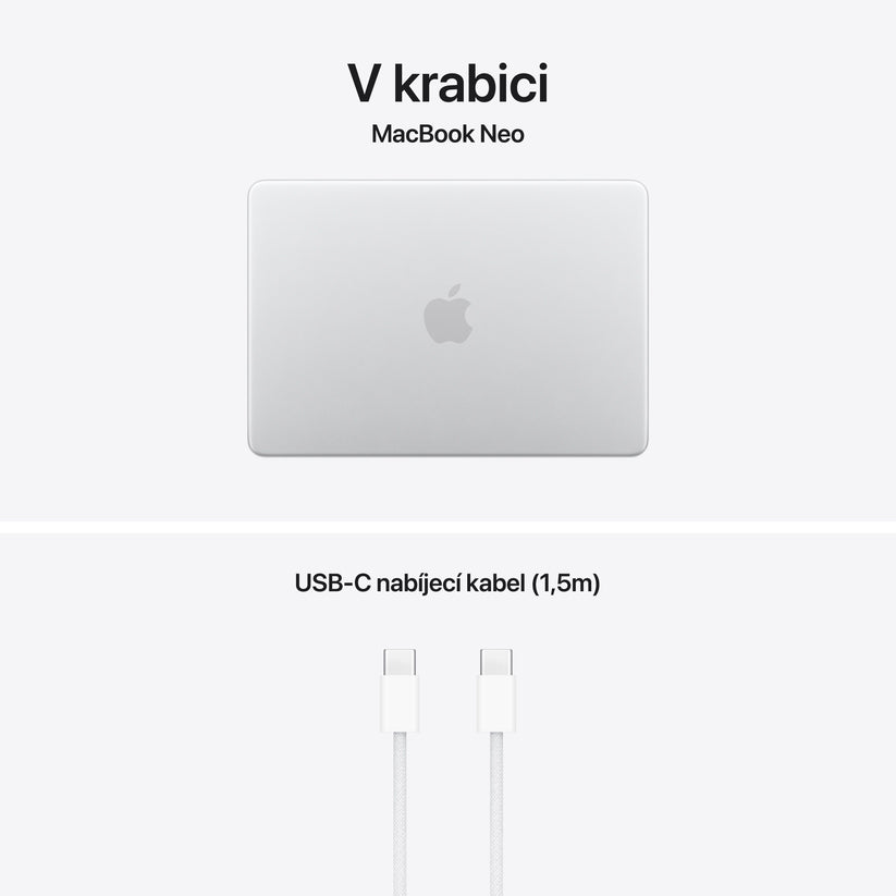 MacBook Neo 13", Apple A18 Pro čip, 6jádrové CPU, 5jádrové GPU, 8 GB, 256GB SSD – stříbrný (otevřený) - iSTYLE.cz