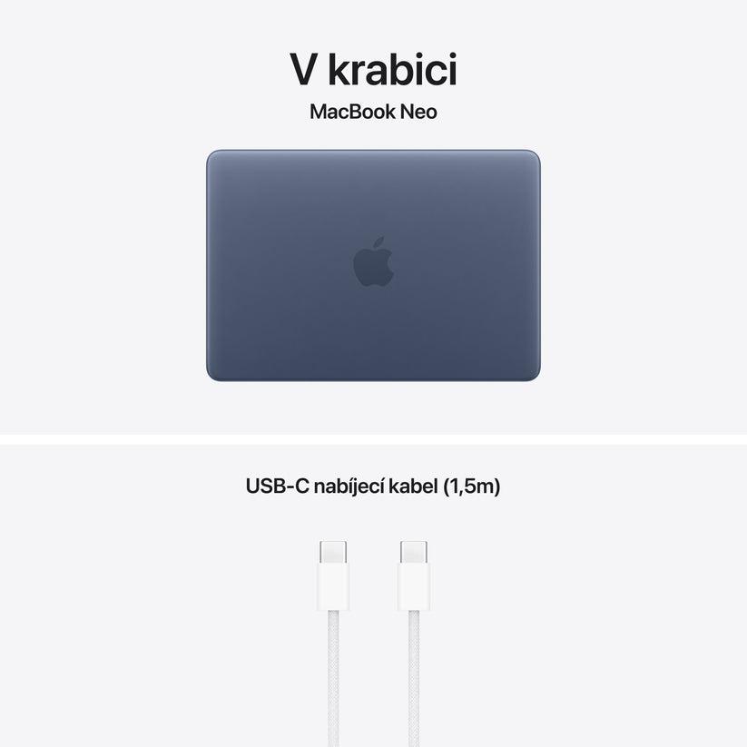 MacBook Neo 13", Apple A18 Pro čip, 6jádrové CPU, 5jádrové GPU, 8 GB, 512GB SSD, Touch ID, INT – indigový (otevřený) - iSTYLE.cz