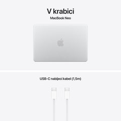 MacBook Neo 13", Apple A18 Pro čip, 6jádrové CPU, 5jádrové GPU, 8 GB, 512GB SSD, Touch ID – stříbrný (otevřený) - iSTYLE.cz