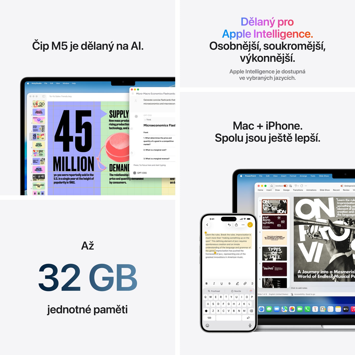 MacBook Air 13,6", Apple M5 10jádrové CPU, 8jádrové GPU, 16GB, 512GB SSD – stříbrný (otevřený)