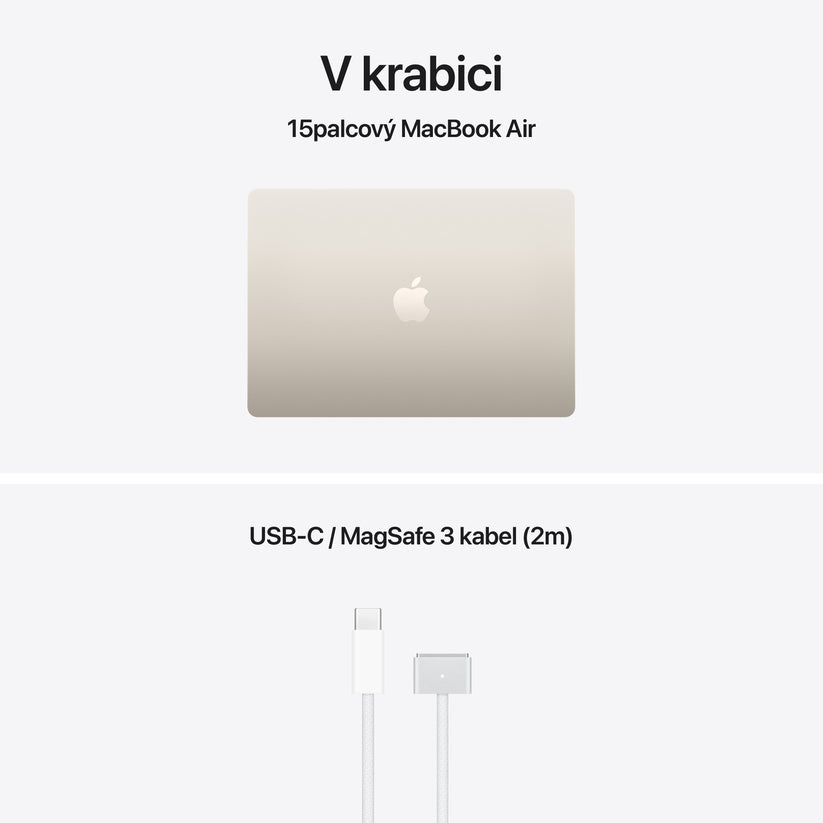 MacBook Air 15", Apple M5 čip, 10jádrové CPU, 10jádrové GPU, 32 GB, 512GB SSD, CZ - hvězdně bílá
