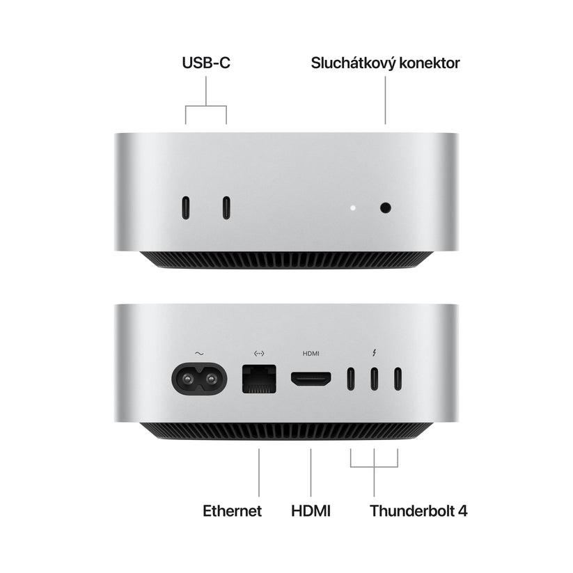 Mac mini, Apple M4 10jádrové CPU, 10jádrové GPU, 16GB, 512GB SSD - stříbrný