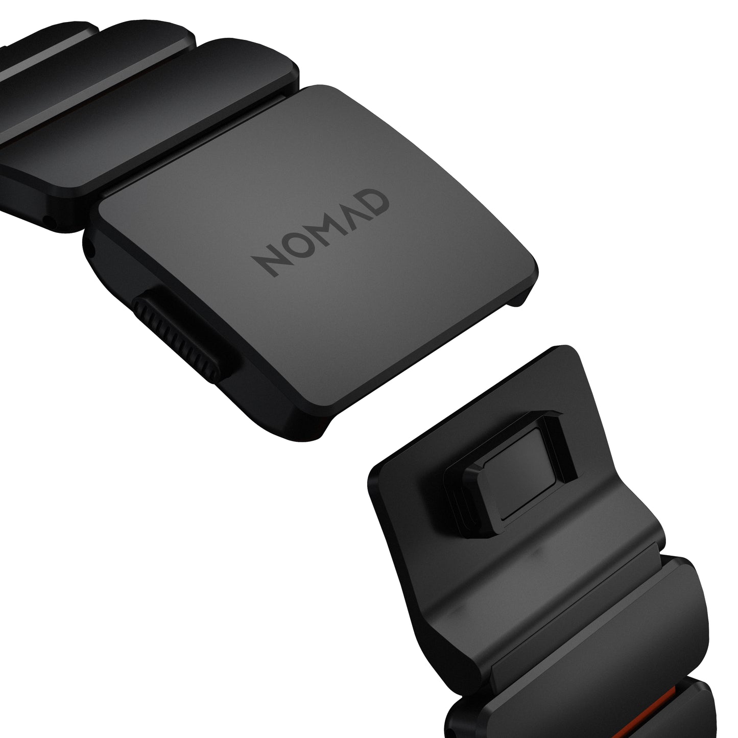 Řemínek pro Apple Watch 45/46/49mm Nomad Stratos Band Black Titanium Ultra FKM - černý/oranžový