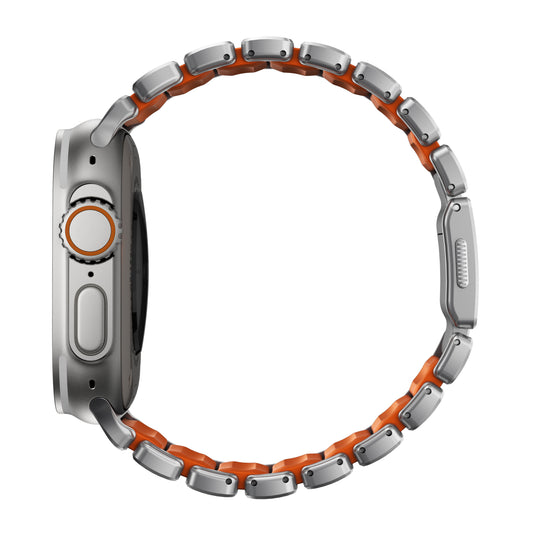 Řemínek pro Apple Watch 45/46/49 mm Nomad Stratos Band FKM - stříbrný/oranžový