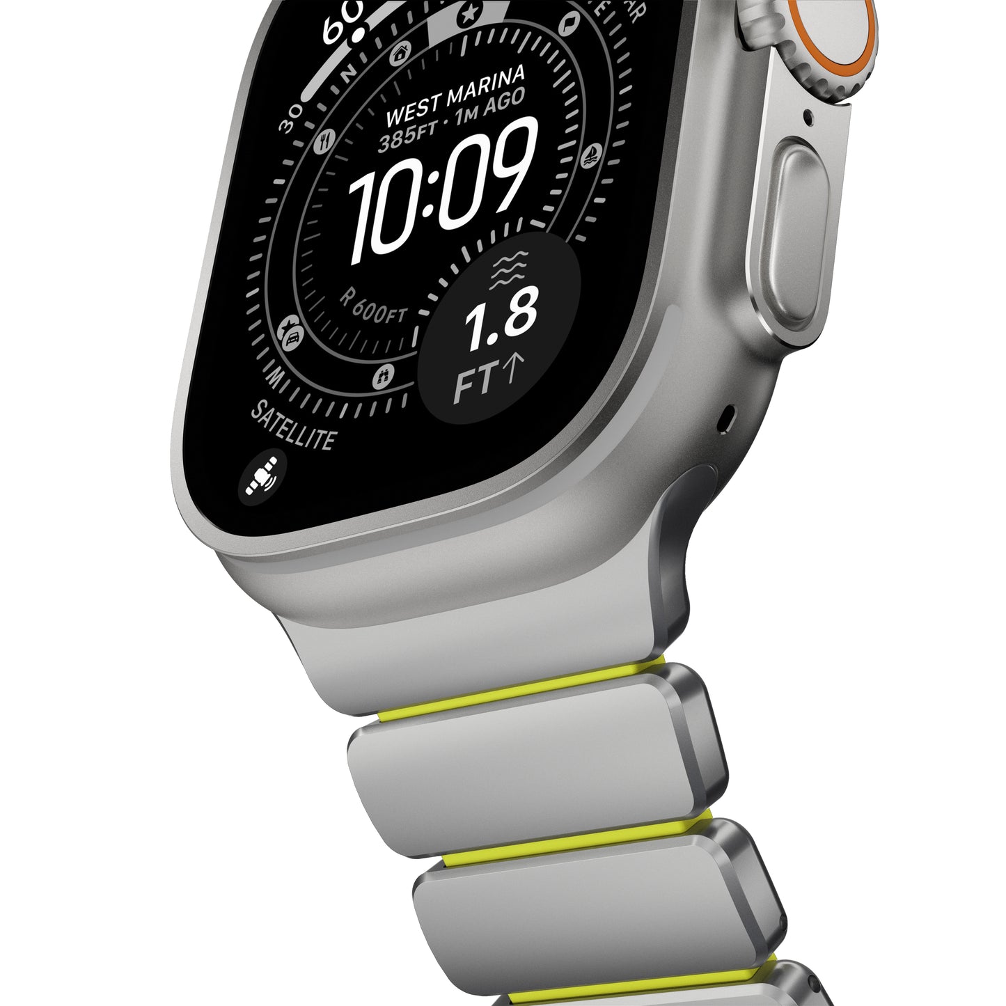 Řemínek pro Apple Watch 45/46/49 mm Nomad Stratos Band FKM - stříbrný/zelený