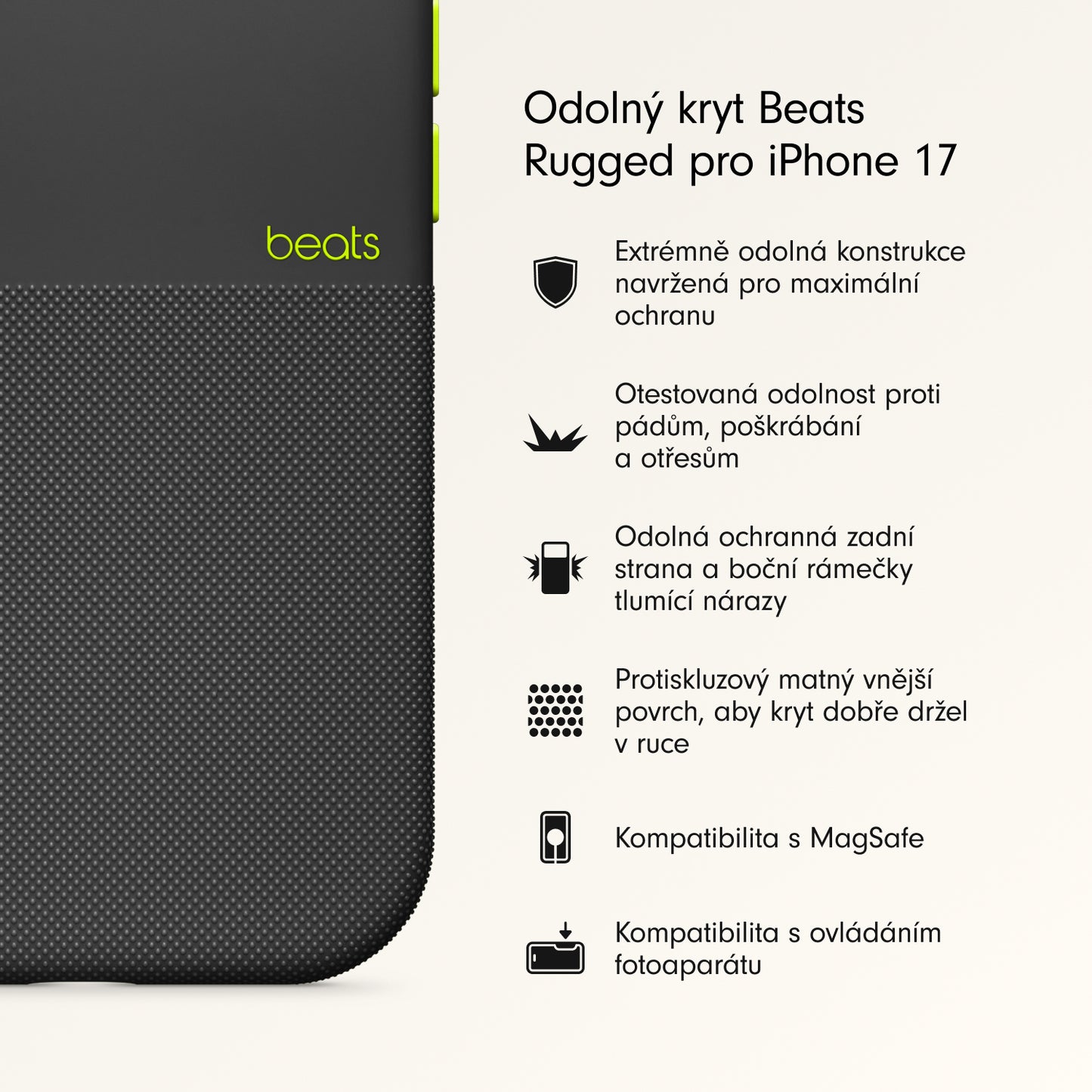 Odolný kryt pro iPhone 17 Beats s MagSafe a ovladačem fotoaparátu - everest černý - iSTYLE CZ