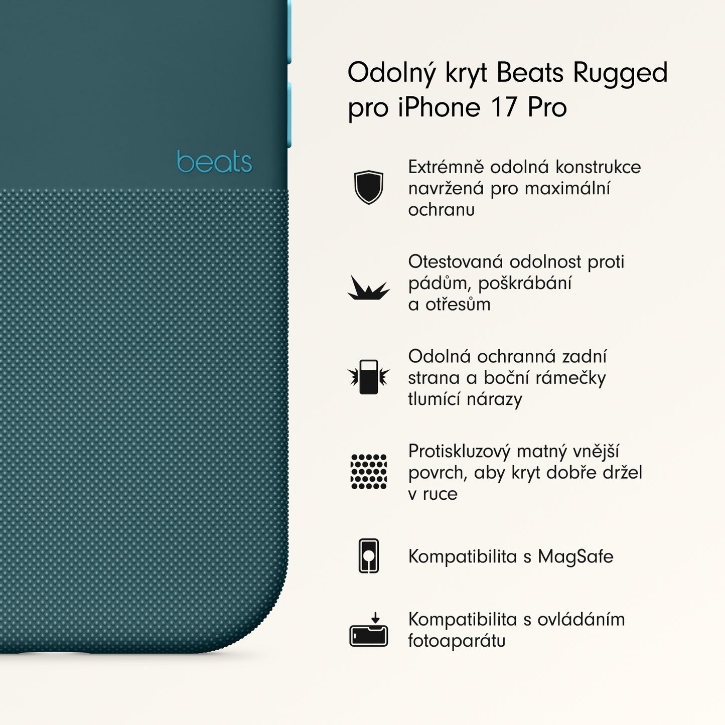 Odolný kryt pro iPhone 17 Pro Beats s MagSafe a ovladačem fotoaparátu - rocky modrý - iSTYLE CZ