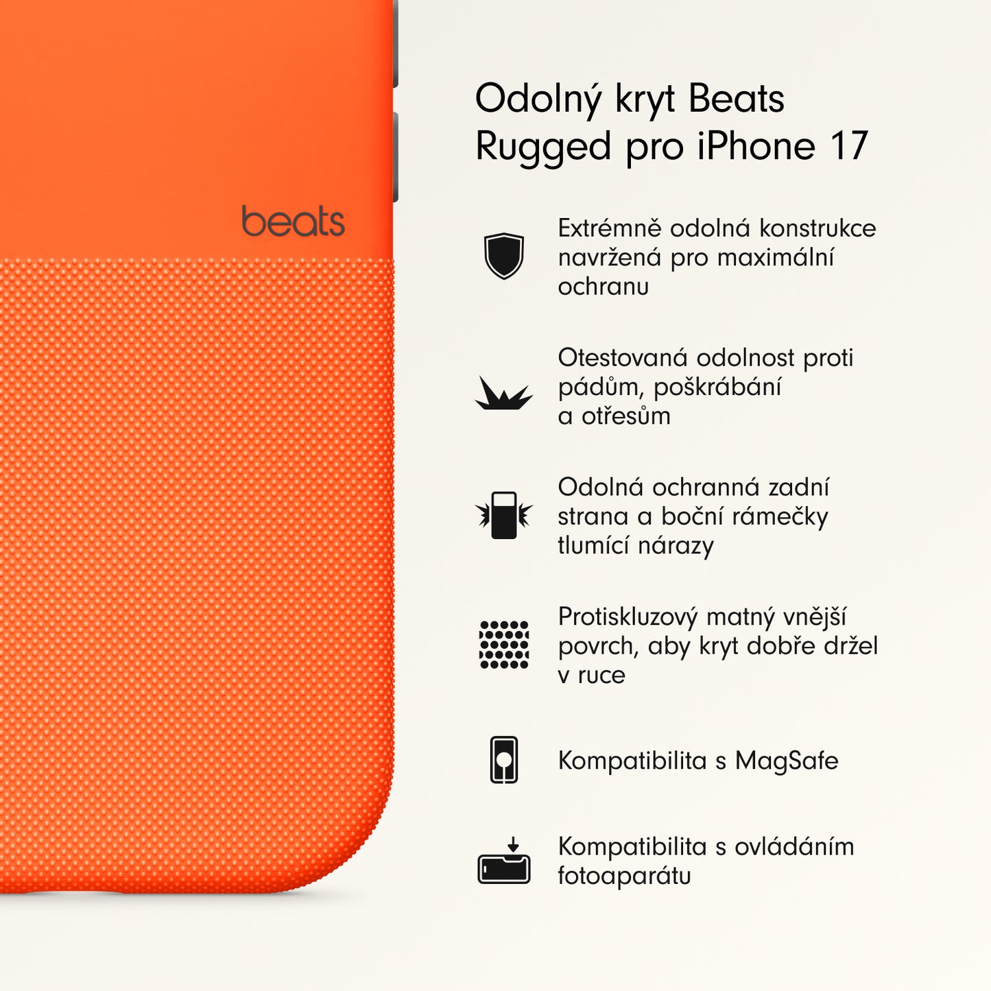 Odolný kryt pro iPhone 17 Beats s MagSafe a ovladačem fotoaparátu - sierra oranžový - iSTYLE CZ