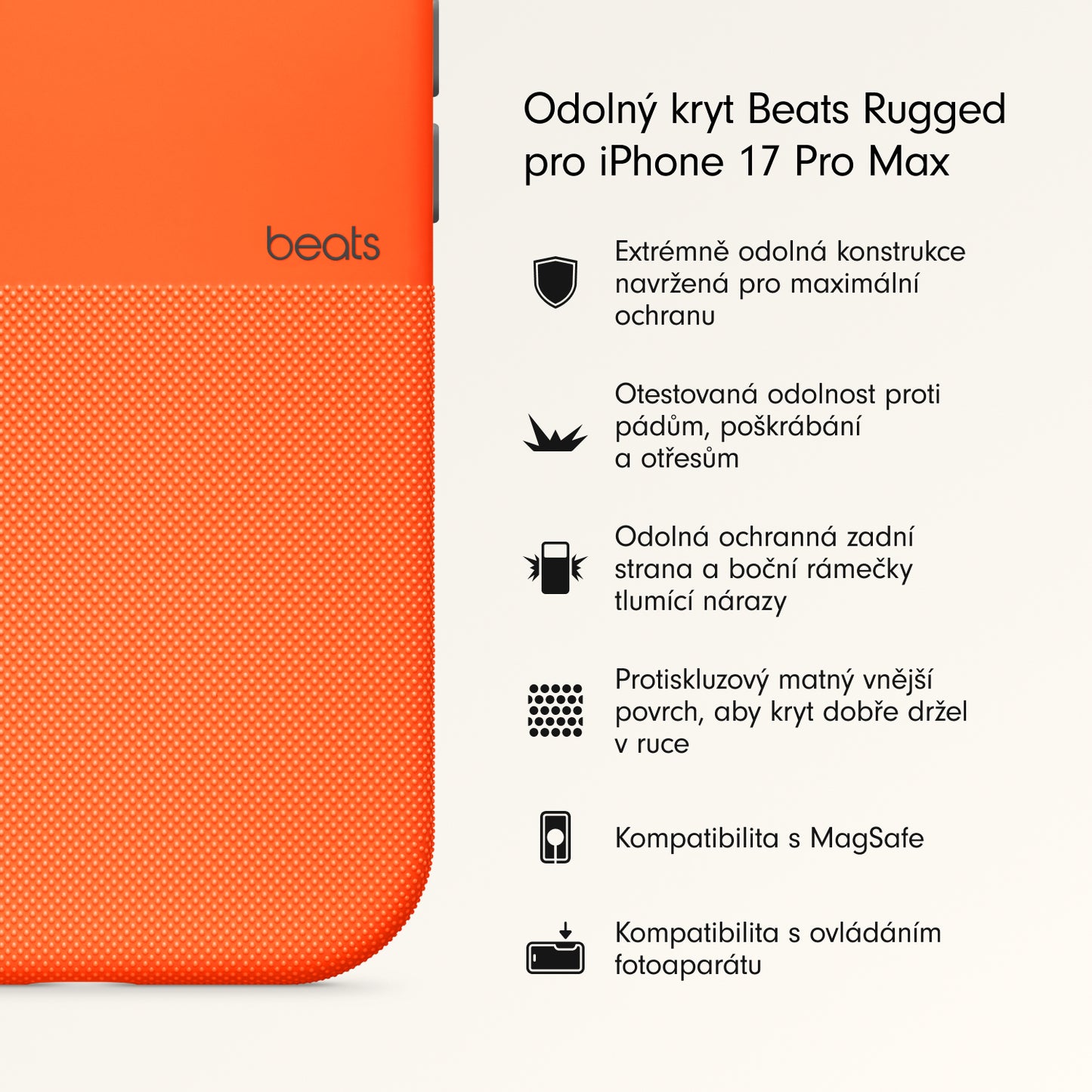 Odolný kryt iPhone 17 Pro Max Beats s MagSafe a ovladačem fotoaparátu - sierra oranžový - iSTYLE CZ